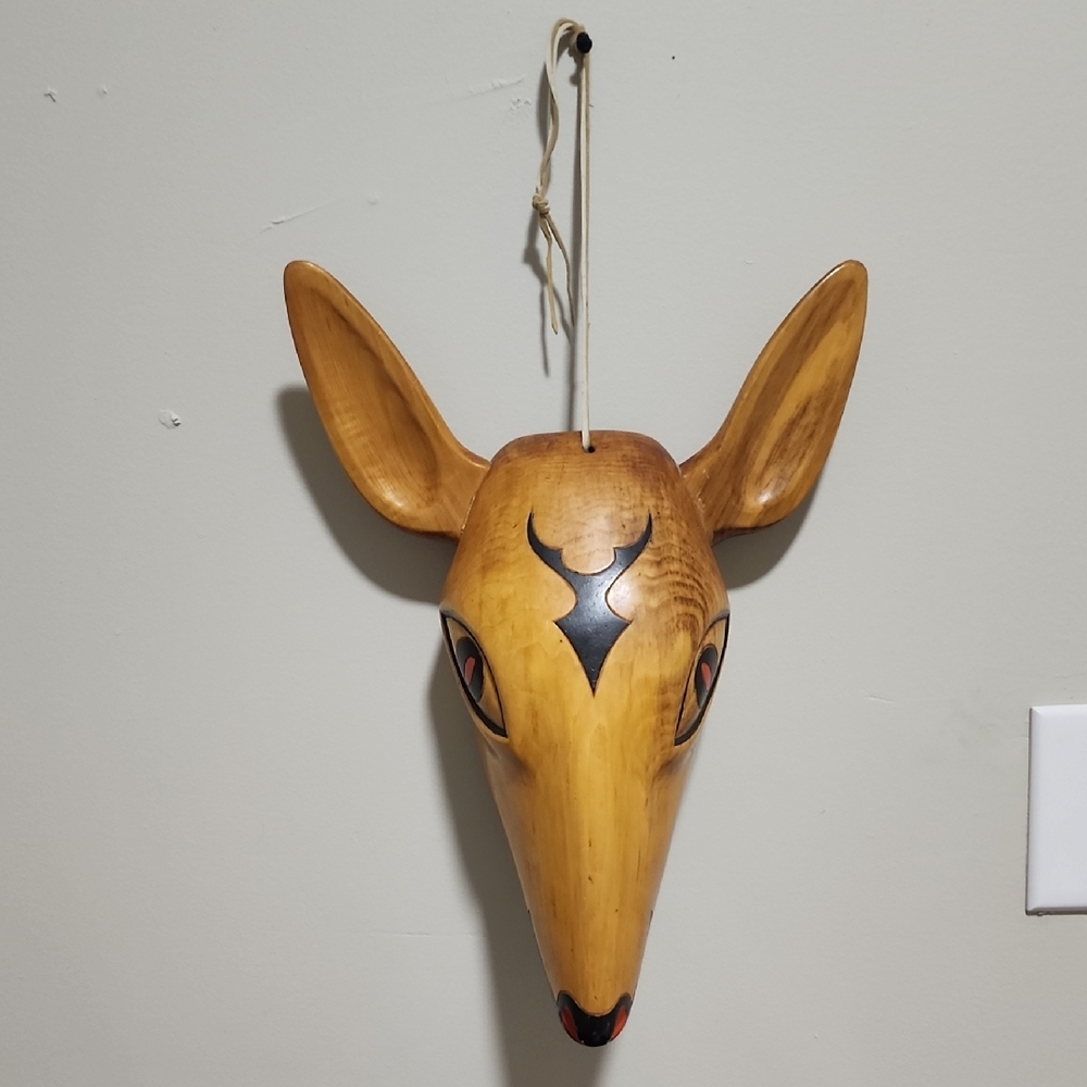Rustic Wooden Deer Wall Mask with Black Accents Handmade Wow What a Deal!